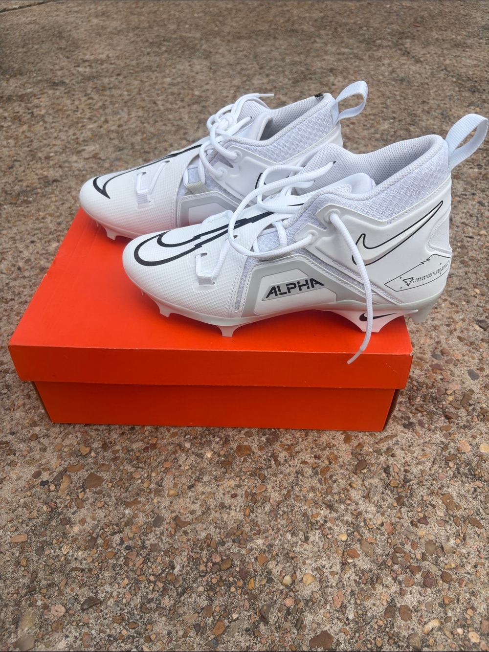 Nike White Kids Alpha Football Cleats with Black Accents